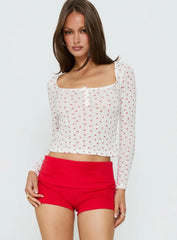 Sleepytea Pointelle Sleep Long Sleeve Top White / Red
