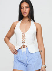 Clouded Linen Blend Vest Top White