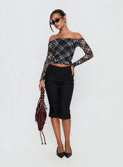 Siarah Off Shoulder Long Sleeve Top Multi Check