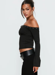 Mansa Off Shoulder Buckle Detail Top Black