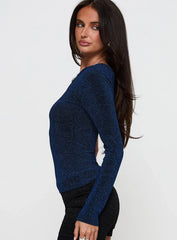 Dance All Night One Sleeve Top Navy Glitter
