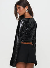 Zenobia Long Sleeve Sequin Top Black