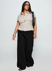 Cottesloe Blouse Top Brown Check Curve