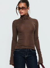 Temika Long Sleeve Backless Top Brown Stripe