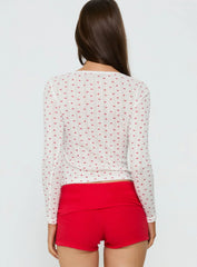 Sleepytea Pointelle Sleep Long Sleeve Top White / Red