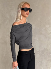 Party Hour Off Shoulder Top Charcoal