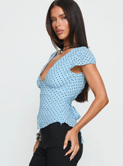 Dalanna Cap Sleeve Top Blue Polka
