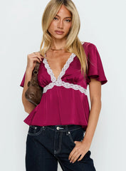 For The Summer Lace Trim Top Wine