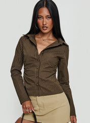 Held My Hand Long Sleeve Top Brown Stripe