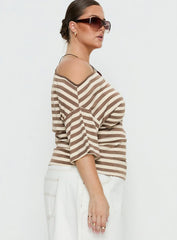 Emlynn Off Shoulder Top Brown Stripe Curve