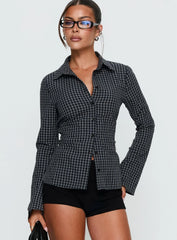 Eryx Tie Back Button Up Top Black Check