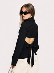 Lesper Long Sleeve Tie Back Top Black