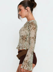 Edeline Bias Cut Long Sleeve Top Multi Animal
