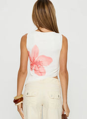 Brontee Boat Neck Asymmetrical Graphic Tank Top White