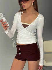 Sylka Long Sleeve Jersey Wrap Top White