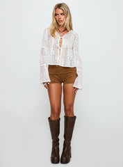 Mine For Life Crochet Long Sleeve Top White