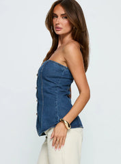 Deann Denim Strapless Top Mid Blue Wash