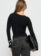 Mariko Side Split Long Sleeve Top Black