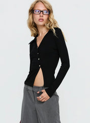 Meeghan Long Sleeve Button Up Top Black