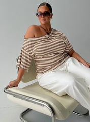 Emlynn Off Shoulder Top Brown Stripe Curve