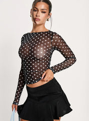 Rosenda Mesh Long Sleeve Top Black / White Polka