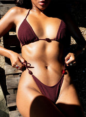 Nevaeh Textured Triangle Bikini Top Red