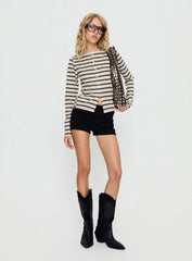 Marvella Button Up Long sleeve Top Dark Grey / Cream Stripe