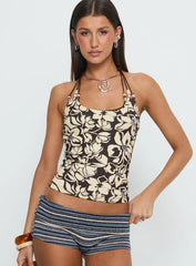 Roller Coaster Bead Top Brown Floral