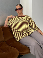 Settle Down Short Sleeve Top Yellow / Brown Stripe Curve