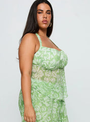 Finesse Halter Top Green Floral Curve
