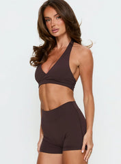 Lock In Active Halter Crop Top Brown