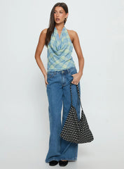 Karelyn Plunge Neck Top Teal Check