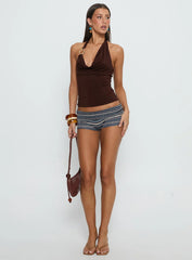 Yazmeen Cowl Neck Hardware Detail Top Chocolate