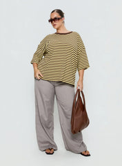 Settle Down Short Sleeve Top Yellow / Brown Stripe Curve