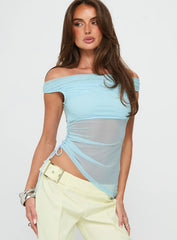 Vesira Mesh Off Shoulder Top Blue