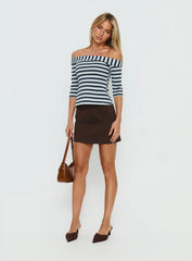 Shaylla Off Shoulder 3/4 Sleeve Top Blue Stripe