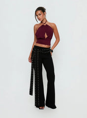 Lindie Tie Back Ring Detail Top Wine
