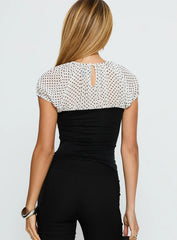 Naria Top Chiffon White Basic Polka Black