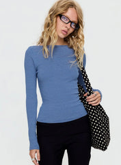 Nyren Low Back Boatneck Long Sleeve Top Navy Stripe