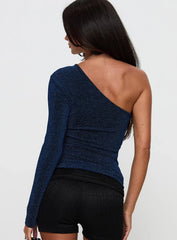 Dance All Night One Sleeve Top Navy Glitter