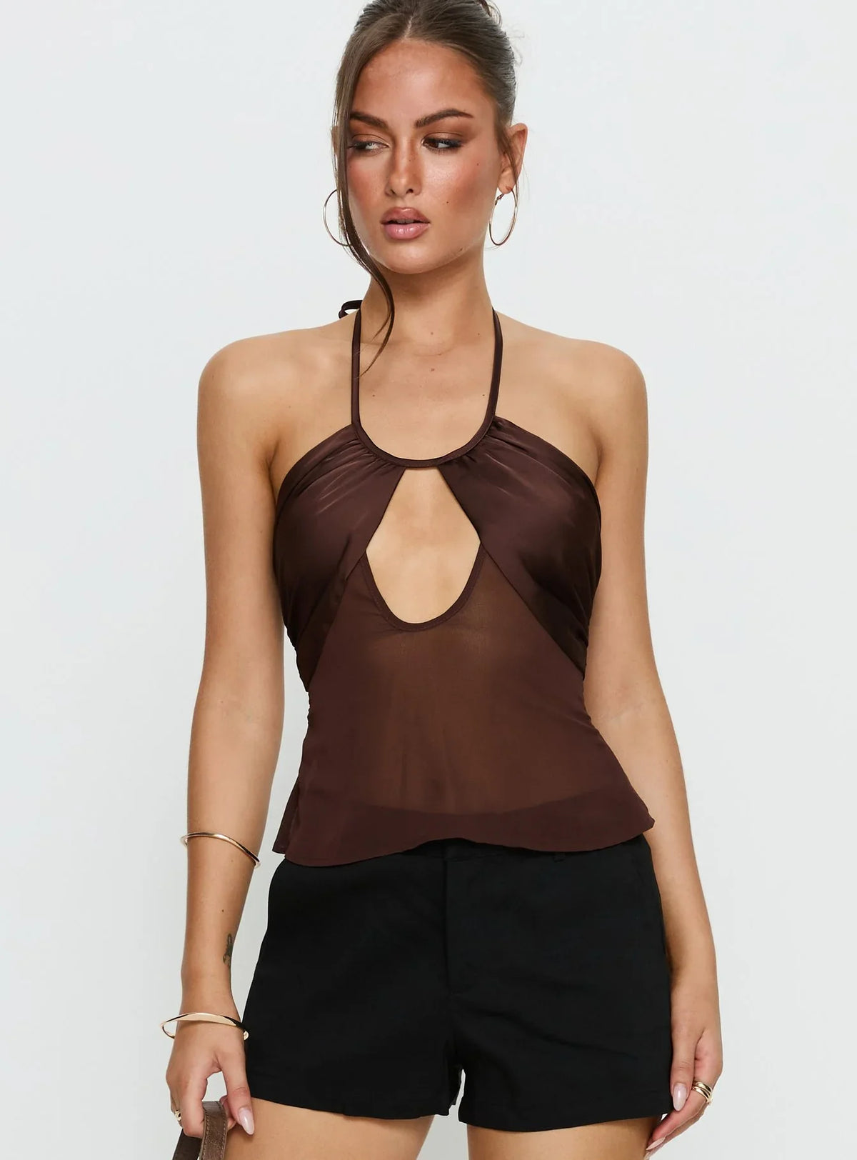 Whisperer Halter Chiffon Top Brown