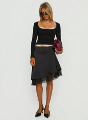 Falling Through Lace Detail Long Sleeve Top Black