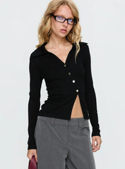 Meeghan Long Sleeve Button Up Top Black