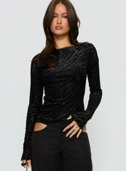 Vila Lettuce Trim Long Sleeve Top Black Zebra
