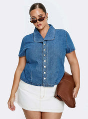 Ellix Button Up Top Blue Denim Curve