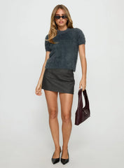 Starlynn Fluffy Short Sleeve Top Slate