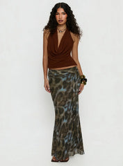Annina Plunge Neck Backless Halter Top Chocolate