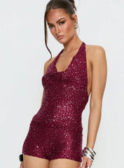 Vinezza Halter Glitter Knit Top Cherry