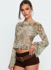 Edeline Bias Cut Long Sleeve Top Multi Animal