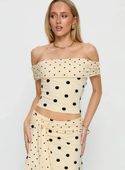 Aneira Off Shoulder Top Cream Polka Dot